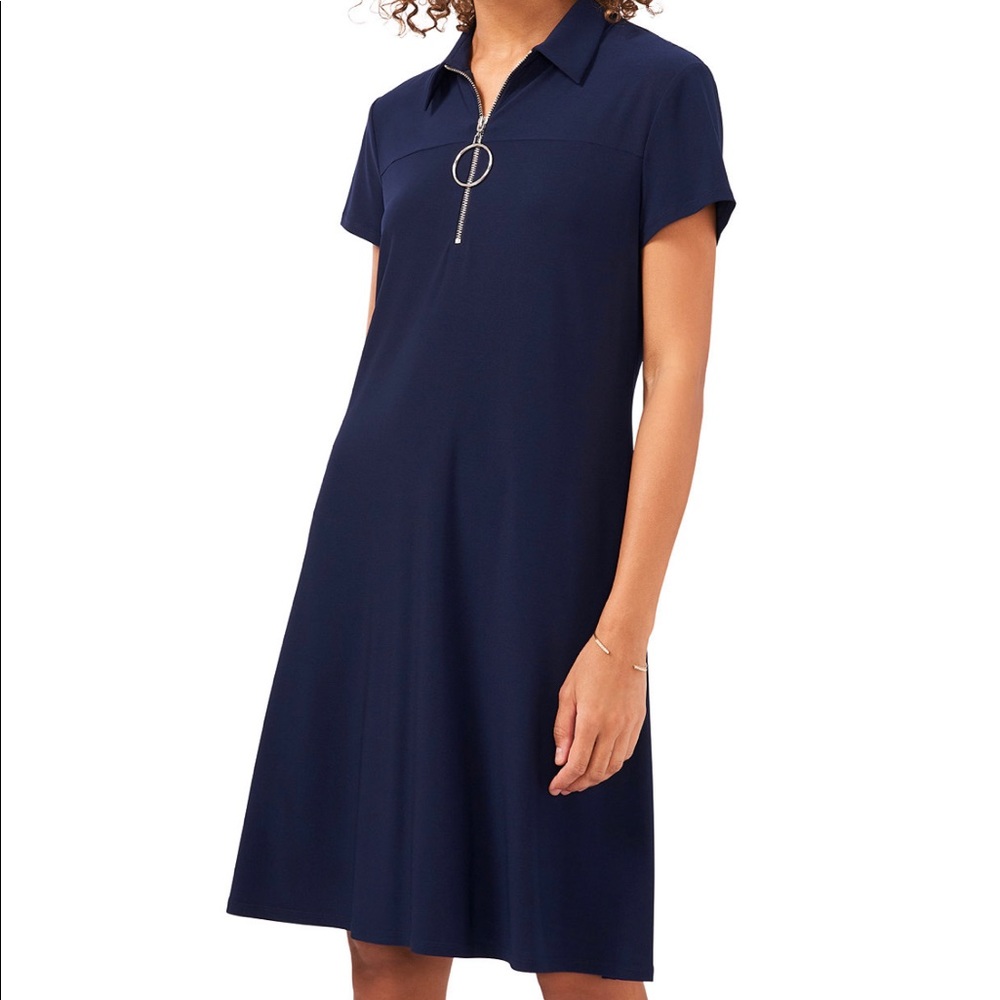 MSK O ring collared swing dress navy blue size medium